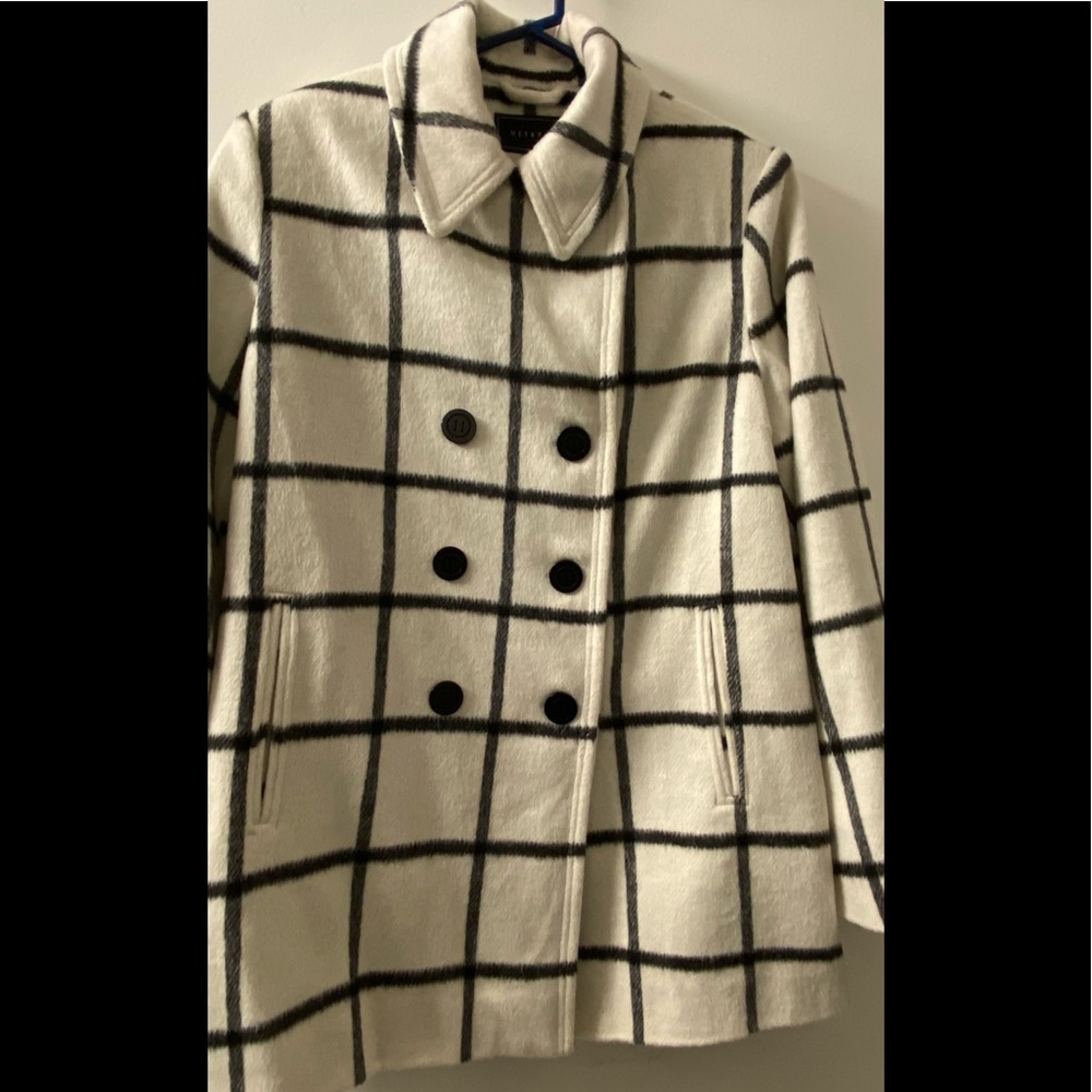 Metaphor Women's Black and White Windowpane Pea Coat